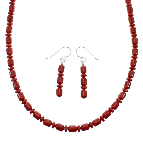 Genuine Sterling Silver Southwest Coral Bead Necklace Set JX128498